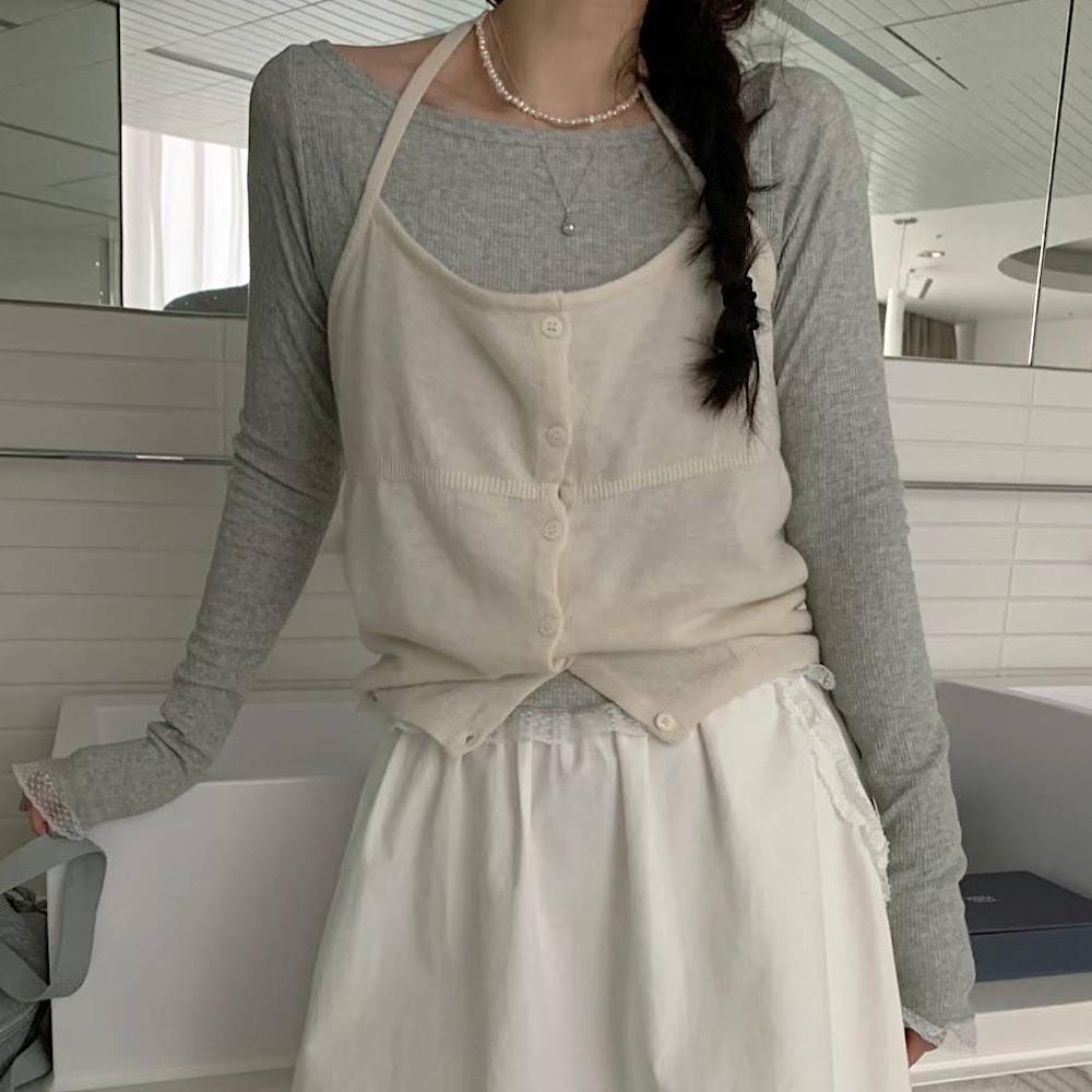 (아이당일) 멜라운지 홀터 베스트 레이어드 (3col) 니트 뷔스티에 떠유니 : ttoyuni