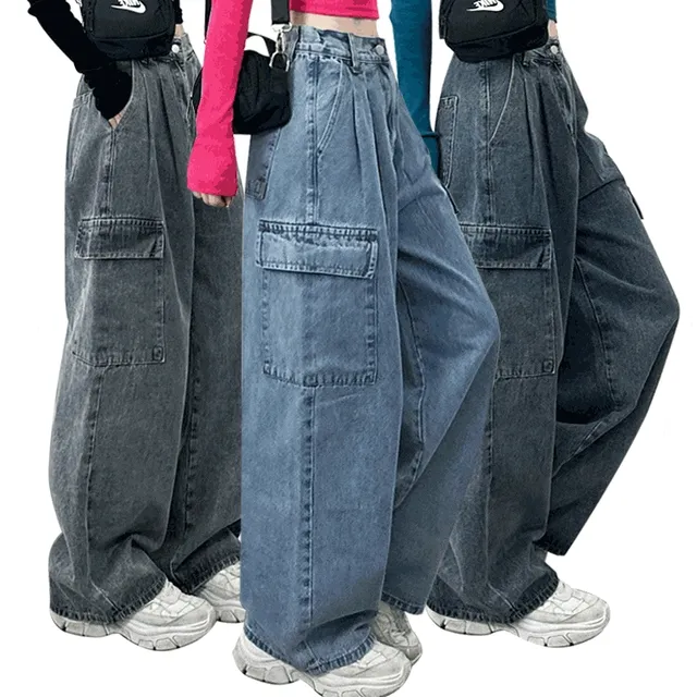 *숏,일반,롱*S~2XL* 뒷밴딩 핀턱 힙 메가 와이드 카고 데님팬츠 4COL