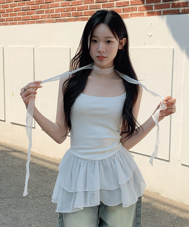 모어핏 [요정룩🪽] 일리나 쉬폰 레이스 프릴 캉캉 머플러 레이어드 나시 원피스 3colors