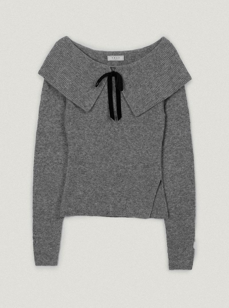 트위 [서영' pick] 윌른 리본 브로치 오프숄더 니트