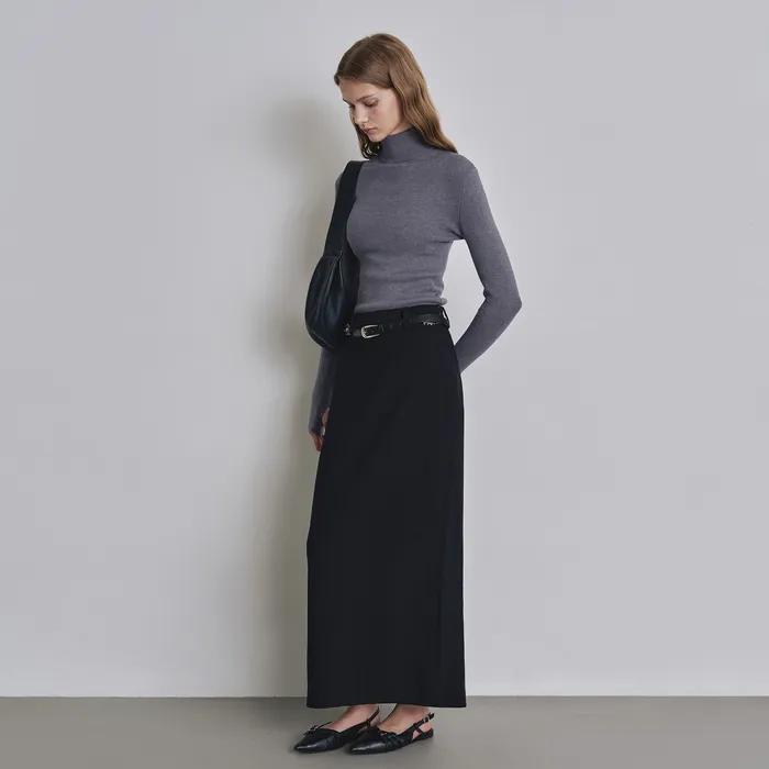 [듀닝 PICK] [우먼] 포멀 슬릿 H라인 맥시 스커트 블랙 COWSK002BLACK