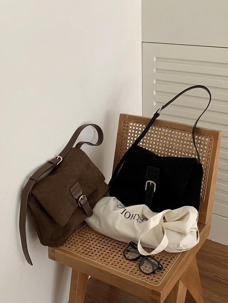 네리 데일리 빈티지 사각 스웨이드 호보백 숄더백-2color