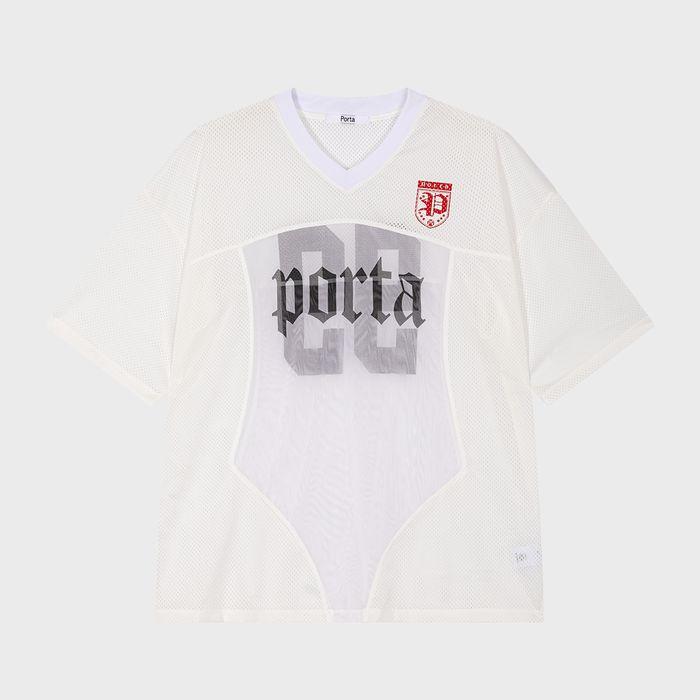 SILHOUETTE MESH FOOTBALL JERSEY TOP, WHITE