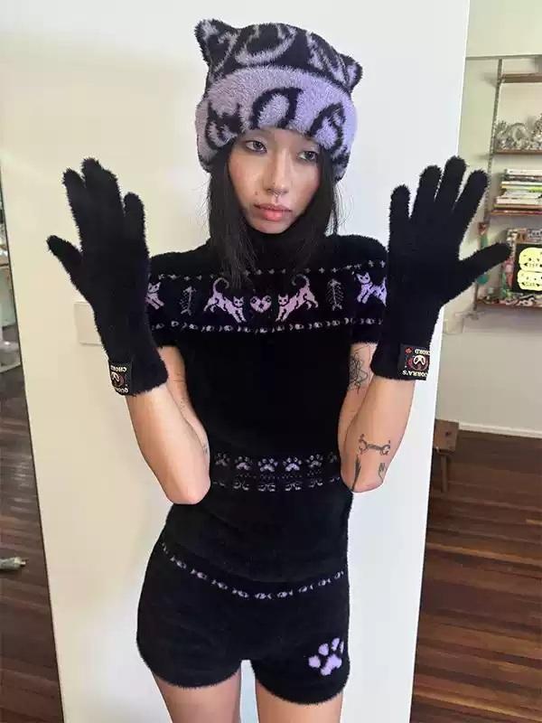 QUORRA S CHORD고양이 니트 에코퍼 터치 장갑