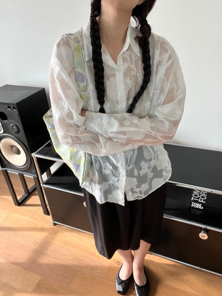 올몽 자가드 시스루셔츠 시스루남방 : 레트로로