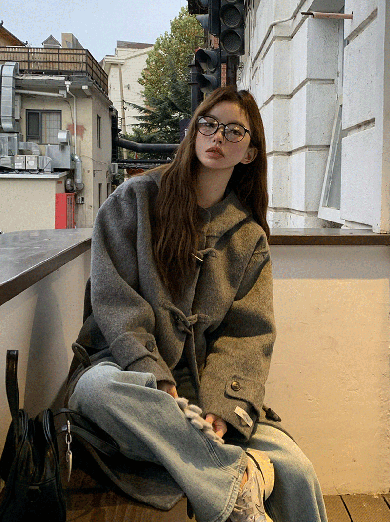 플로 후드 더플 롱 코트