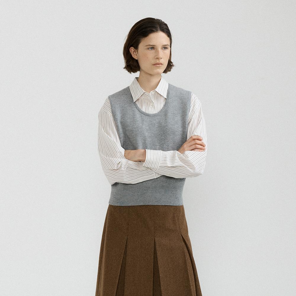 U-Neck Knit Vest (Melange Grey)