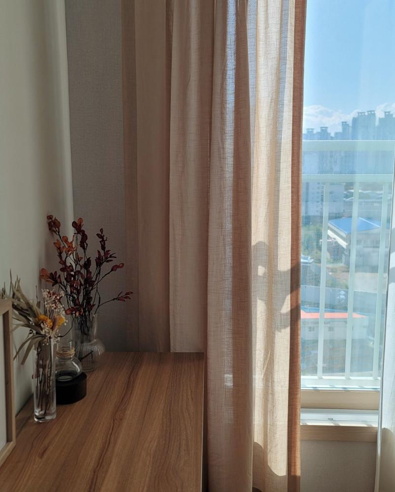 무드베이지 면거즈 커튼 / 거실커튼 속커튼 / 나비주름