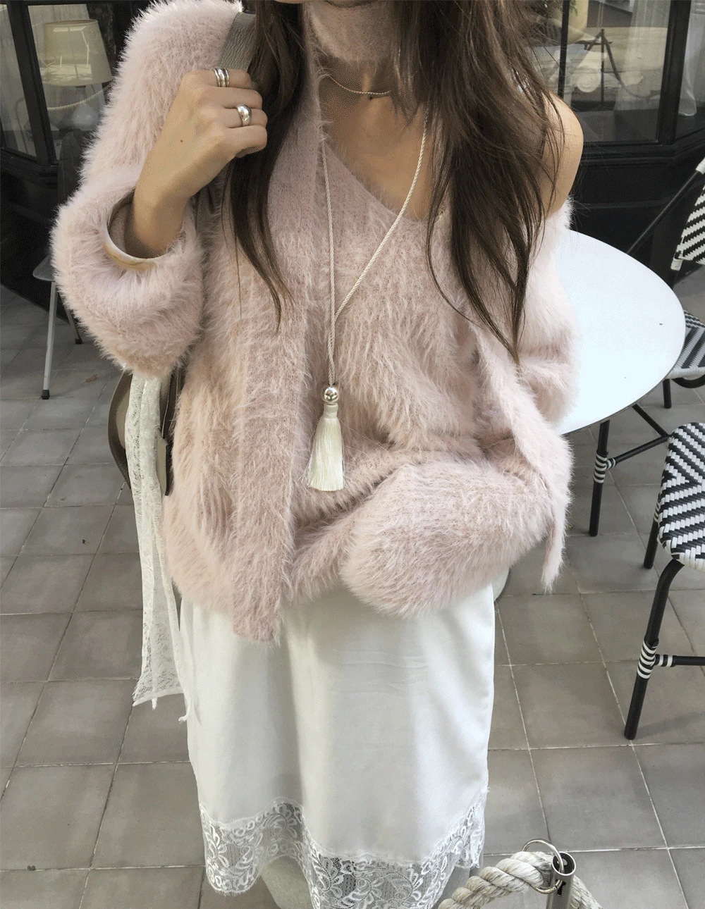 오프 퍼 니트 머플러 세트 - NT