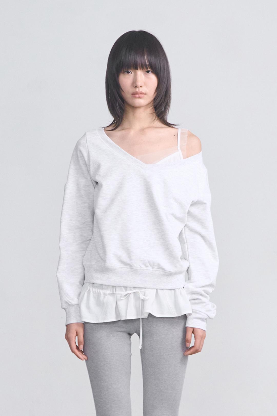 Stitch Boat Neck Top _ Light Gray