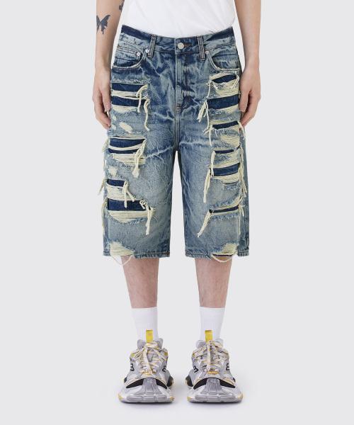 HEAVY REPAIR DENIM SHORTS