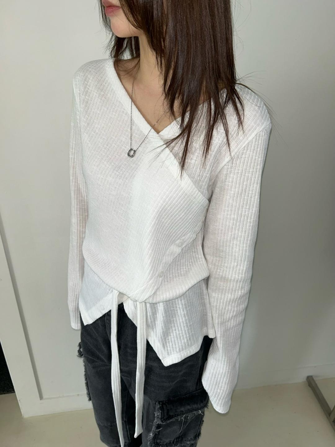 사선 골지 랩 티셔츠 (4color)