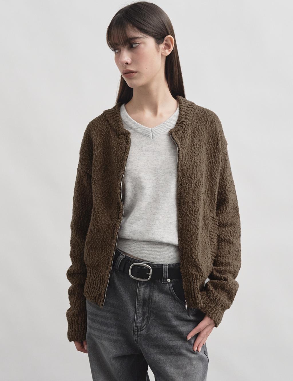 코튼 크롭 집업 가디건 브라운 MDCD033YBROWN