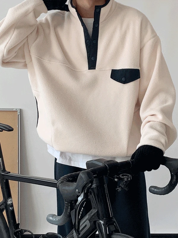 피터 배색 플리스 반집업 (3color)