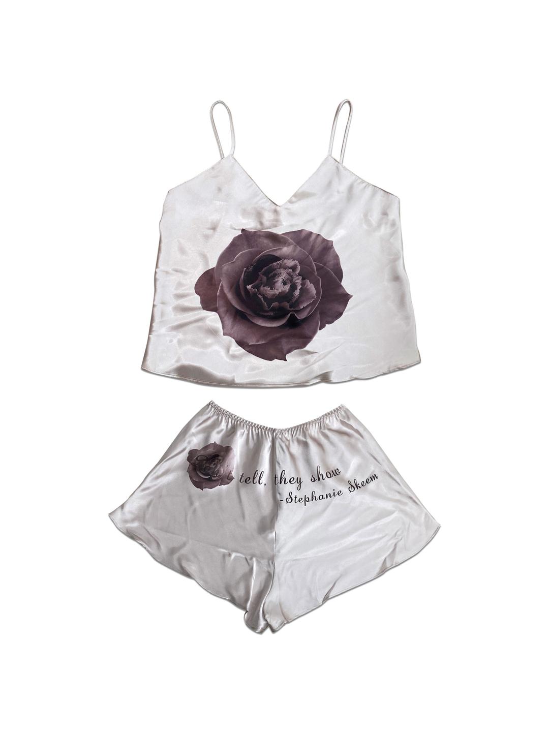 Illusion Flower Satin Set up Brown