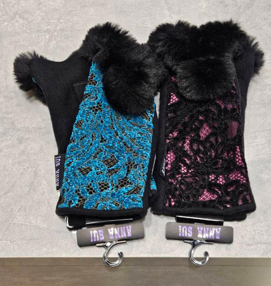 안나수이 레이스 디자인 퍼 핑거리스 장갑