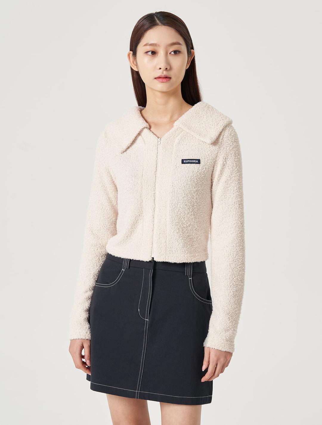 빅칼라 카디건형 집업 티셔츠 - 아이보리