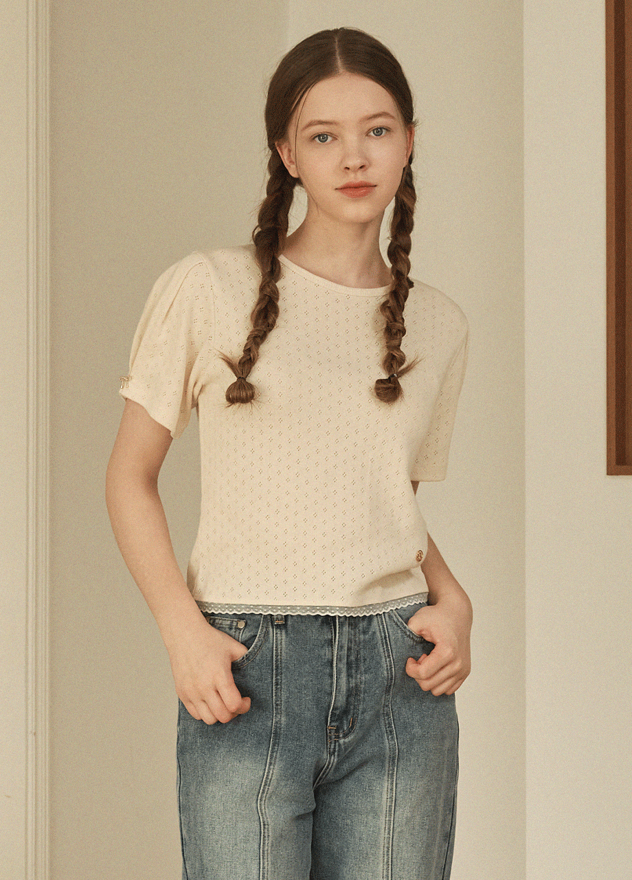 [44-120] Ceamy Punching Lace Tee 