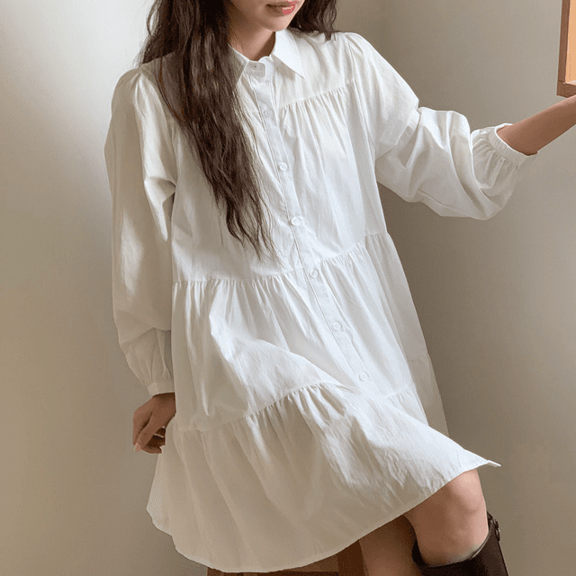 빅사이즈 55-99 아방 루즈핏 카라 플레어 미니 원피스 하객룩