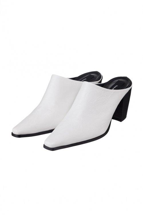 HALF-ANKLE LEATHER MEDIUM HEEL-WHITE