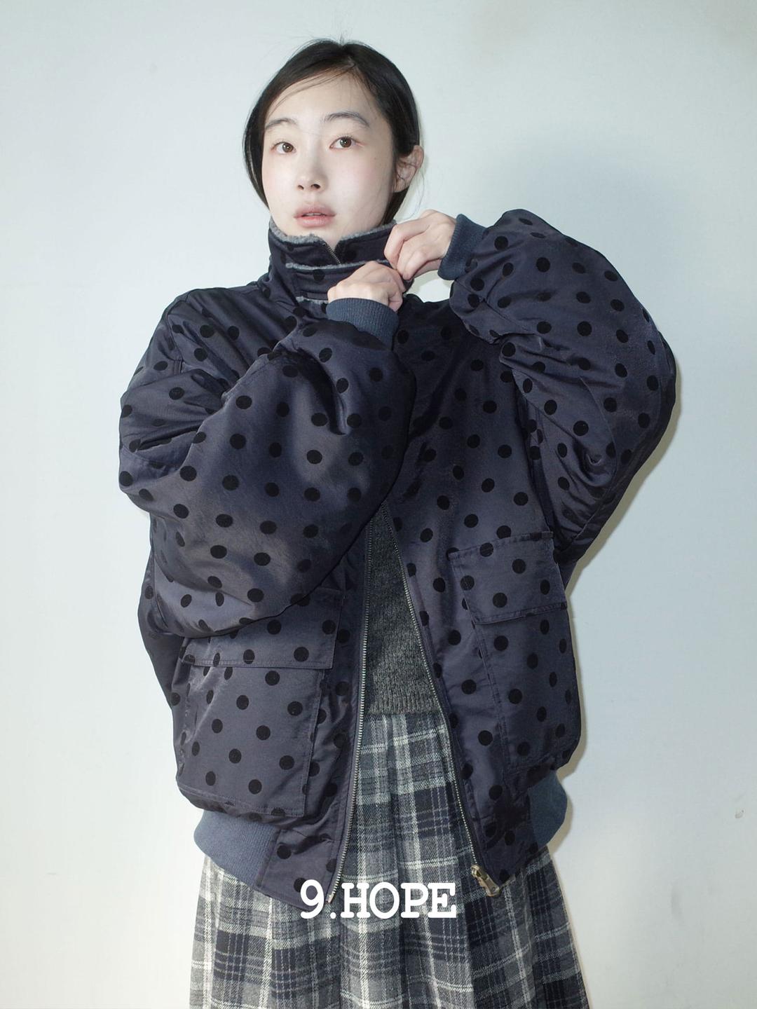 [9.hope] 키코 DOT 패딩 (reversible) - navy