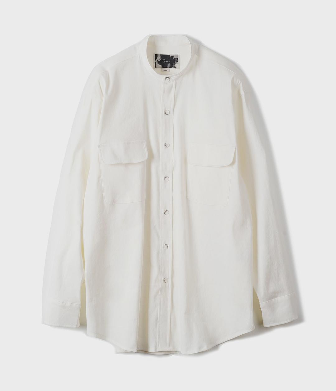 OOPARTS OPT18SSSH03WH Linen Blend Collarless Shirt White