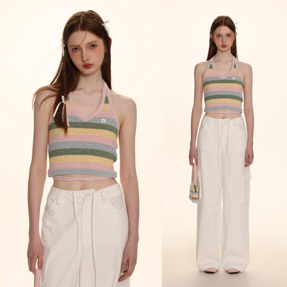 MOROMORO2 모로모로2 니트 크롭탑 홀터넥 나시 티셔츠 니트 캐미솔