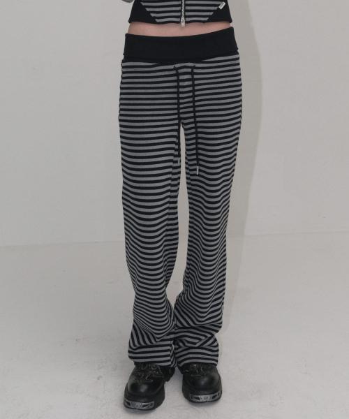 STRIPE JERSEY WIDE PANTS [BLACK]