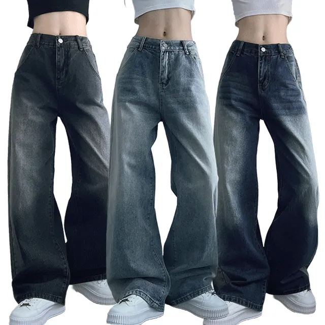 [S,M,L] 뒷밴딩 사이드 블러 워싱 와이드 데님 팬츠