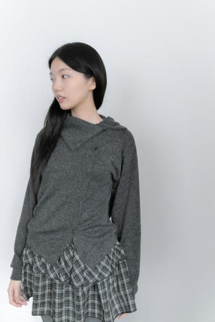 오무수히 unbal highneck cardigan(2colors)