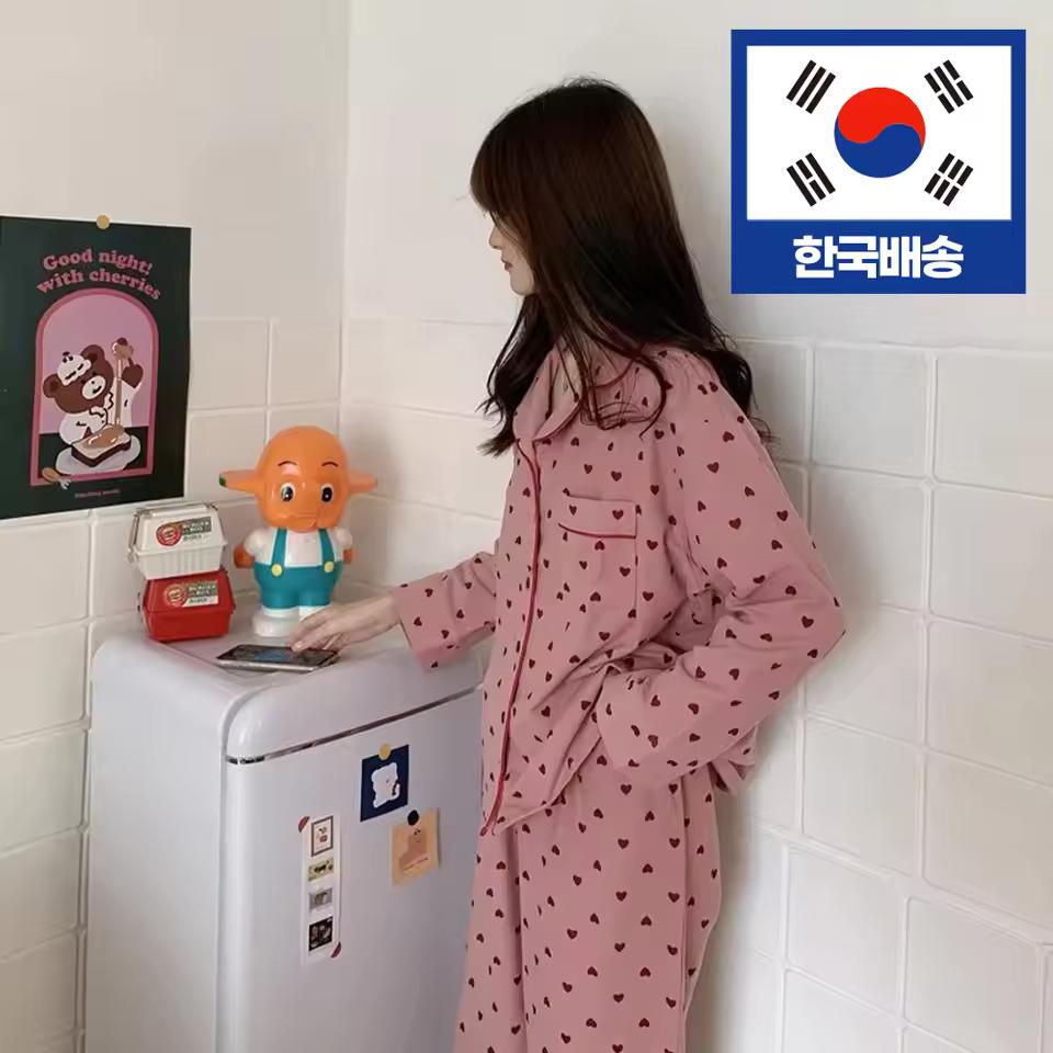 하트 가을 겨울 잠옷 파자마 세트