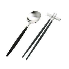 [큐티폴]고아 블랙 스푼/젓가락세트(받침 포함)
