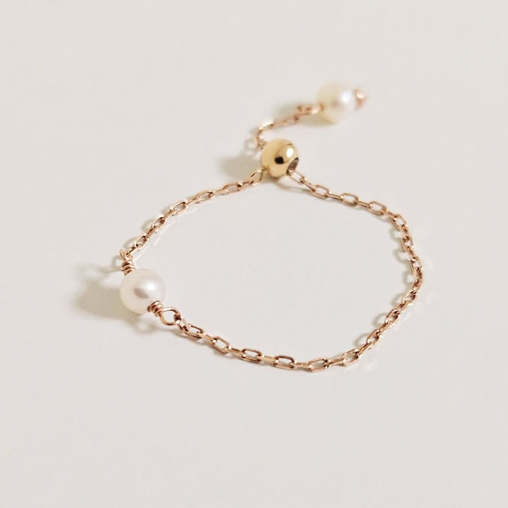 14K 쁘띠 담수 진주 체인 반지