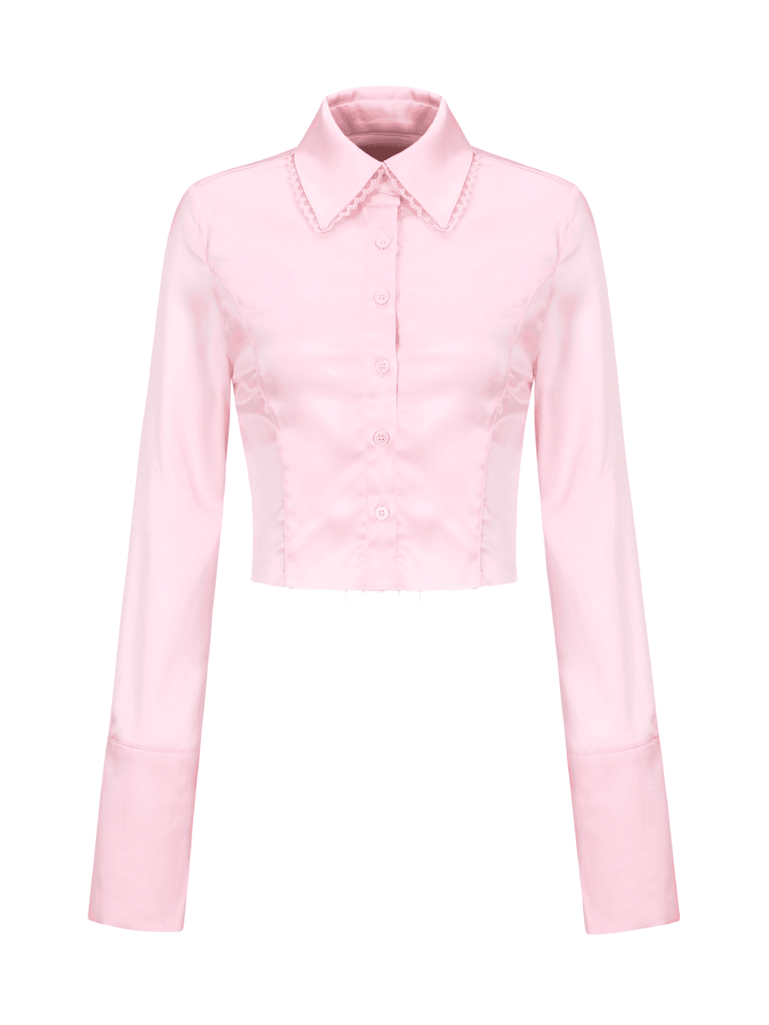 Lace Cuffs Crop Shirt (babypink)