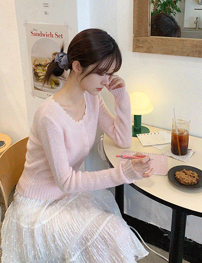 Kid Mohair Lace Trim Cardigan(3월25일 이후 순차발송)