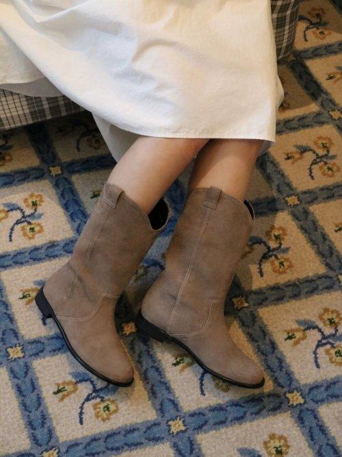 Suede western mid boots (khaki brown)