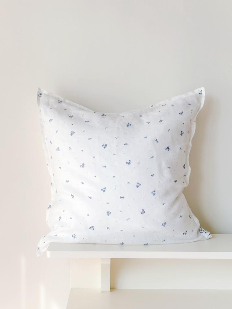 블루플라워 린넨 쿠션커버 50x50