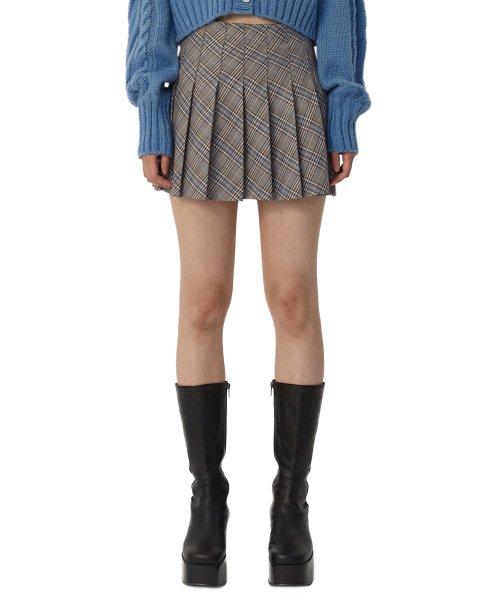 C METALLIC CHECK PLEATS SKIRT_LIGHT BLUE