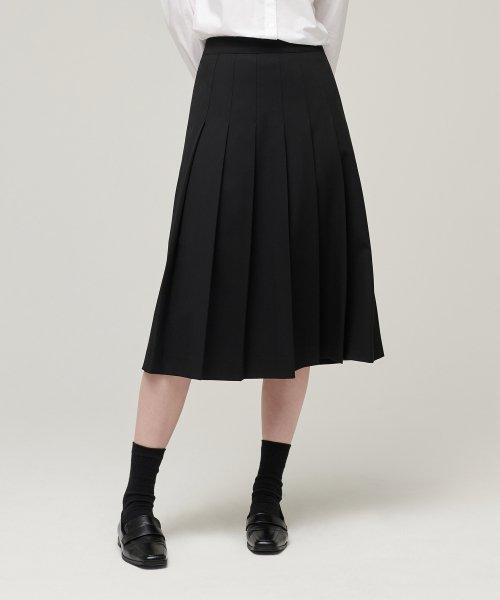 우먼즈 플리츠 미디 스커트 [블랙]