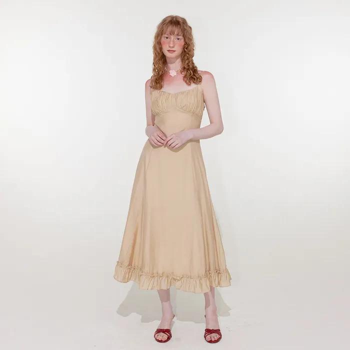 Lily Shirring Long Dress (Beige)