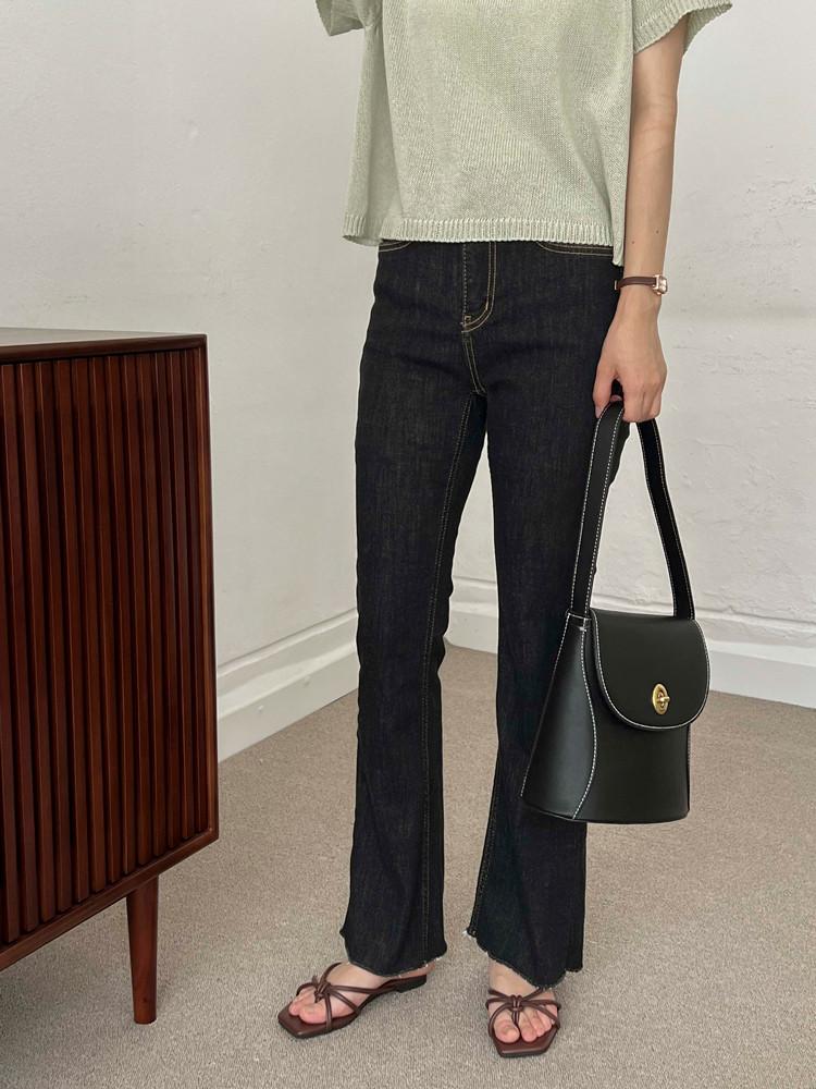 키작녀 오제 속밴딩 스판 하이웨스트 세미부츠컷 생지 데님 청바지