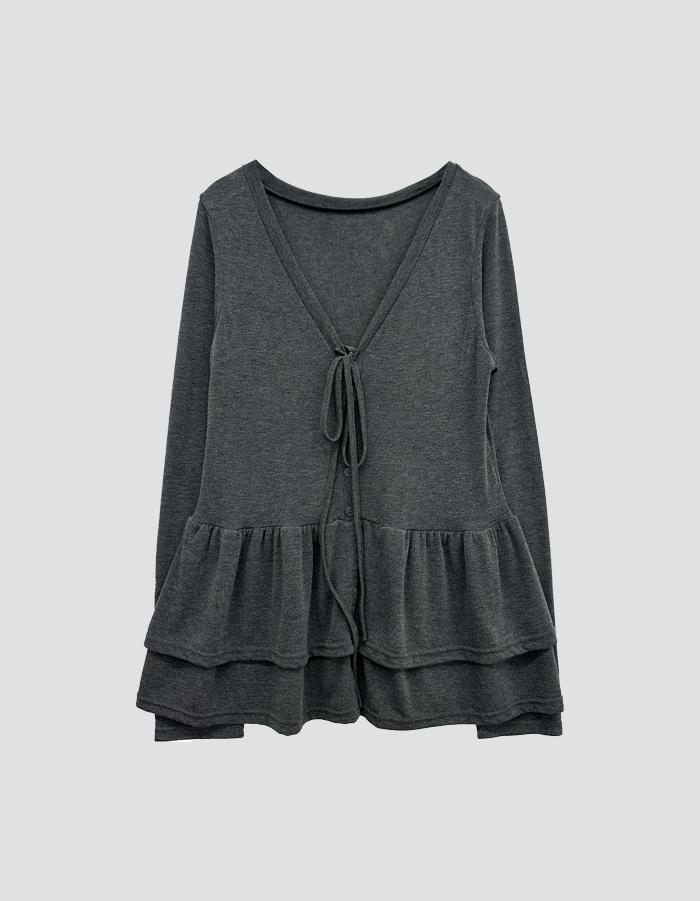 Deep v-neck frill tee