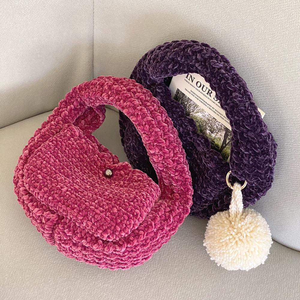 DIY키트 소이빈백 코바늘 가방뜨기- 글로우벨벳실 벨벳 겨울 미니백 손뜨개 뜨개질 뜰안 뜨개공방