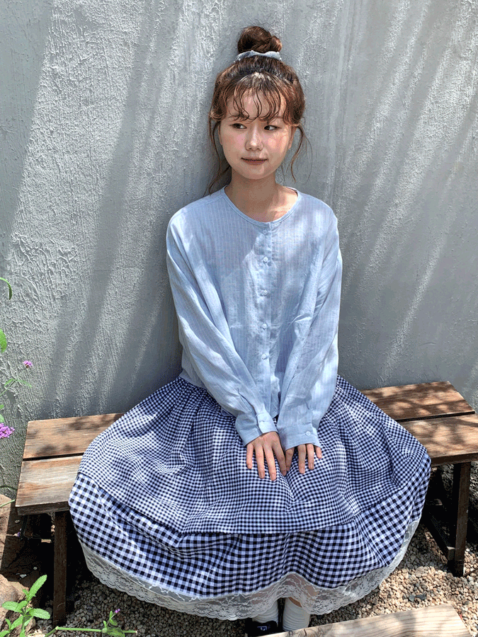 스모크 믹스 체크 레이스 스커트