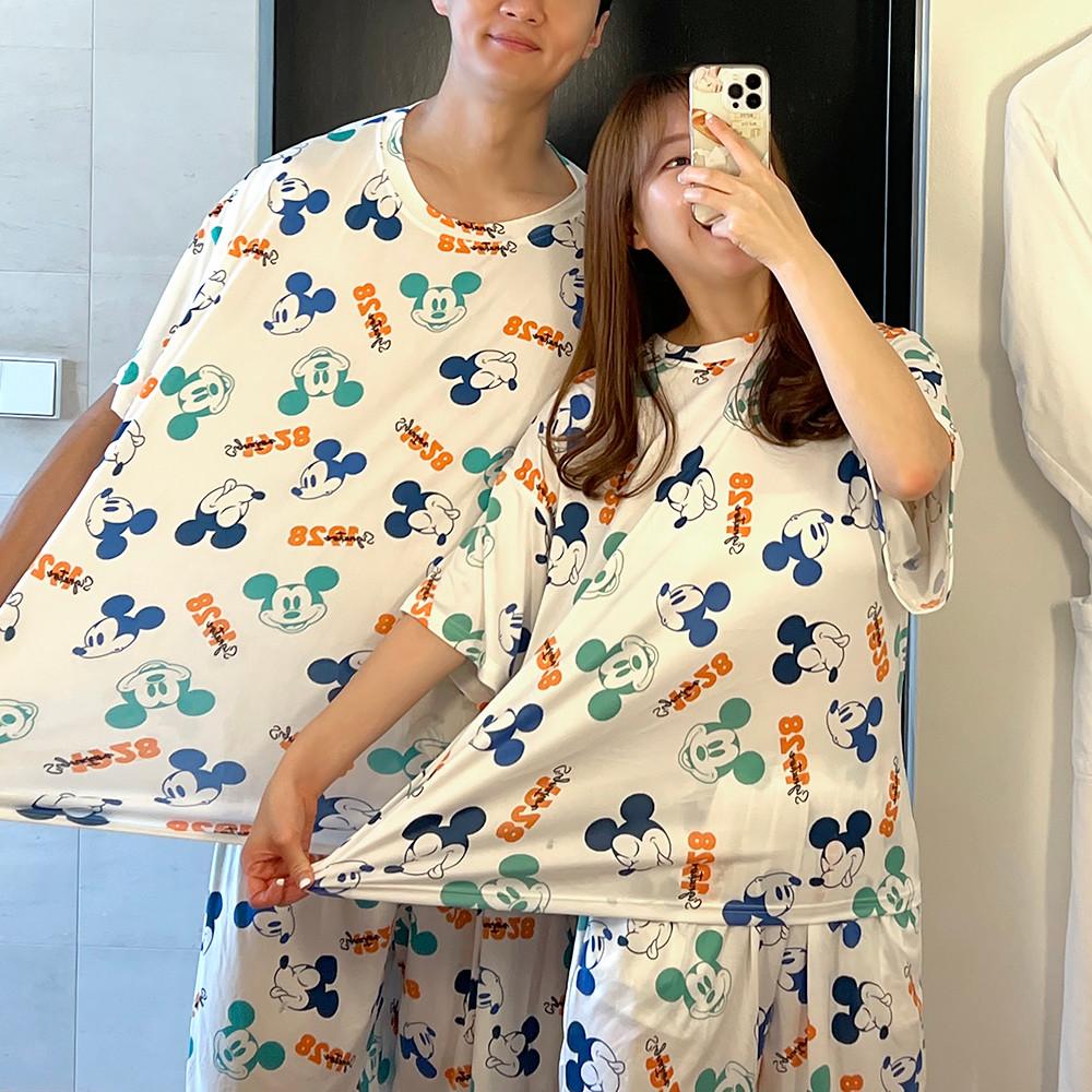쫀득 디즈니 쿨링 잠옷 커플 패밀리 반팔 냉장고 냉감 스판 파자마 세트
