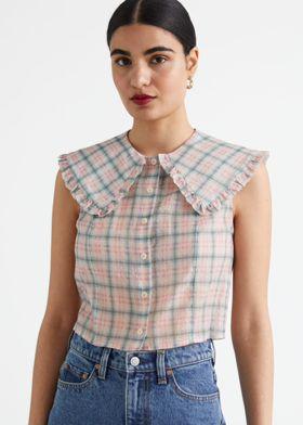 러플 카라 버튼 업 탑