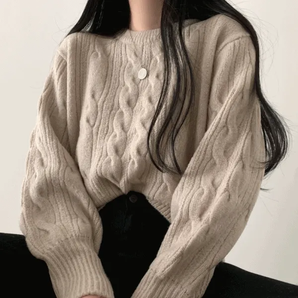 [포근/귀여워요!] 꽈배기 라운드 아방핏 니트 [5color]