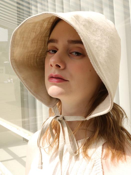 BLOSSOM LINEN BEIGE BONNET HAT