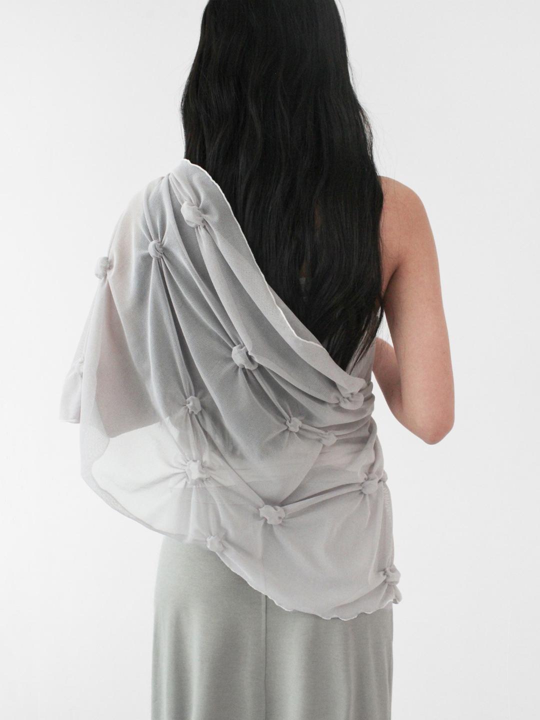 MESH DOT SHIRRED SCARF, LIGHT GRAY