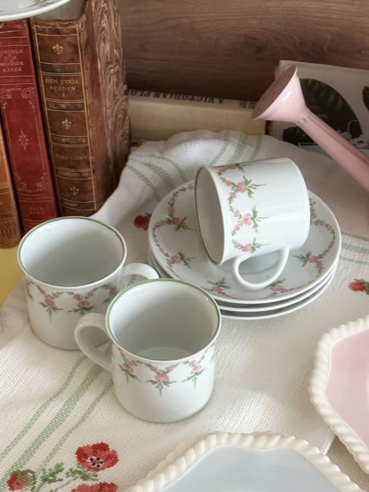 [중고] 핑크꽃 커피컵&소서 / Pink flower coffee cup&saucer
